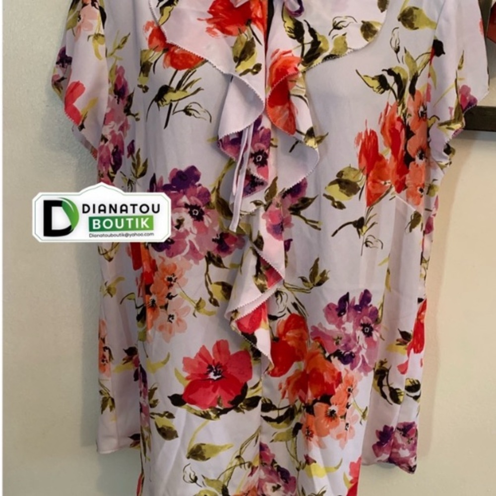 Liz Claiborne Cap Sleeve Floral Multicolor Top Size Large